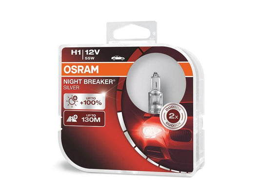 Комплект 2 броя халогенни крушки Osram H1 Night Breaker Silver 12V, 55W, P14.5s, 1550lm