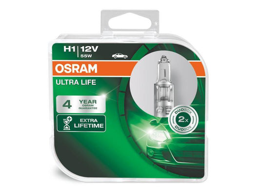Комплект 2 броя халогенни крушки Osram H1 UltraLife 12V, 55W, P14.5s