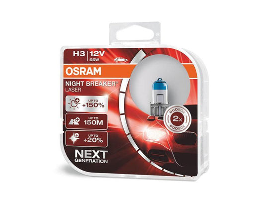 Комплект 2 броя халогенни крушки Osram H3 Night Breaker Laser +150% 12V, 55W, PK22s, 1450lm