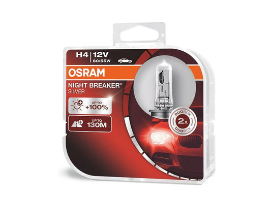 Комплект 2 броя халогенни крушки Osram H4 Night Breaker Silver 12V, 60/55W, P43t, 1650/1000lm