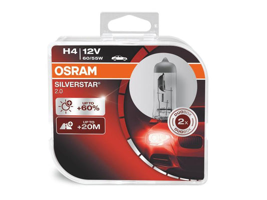 Комплект 2 броя халогенни крушки Osram H4 Silverstar 2.0 12V, 60/55W, P43t
