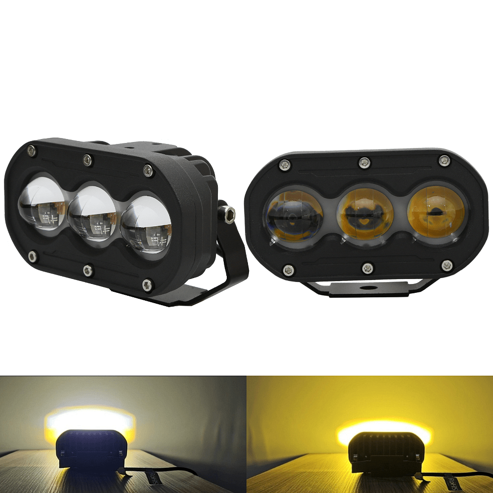 Комплект 2бр LED халогени с жълта + бяла светлина 6000K+3000K, 2 режима на работа 60W, 12V
