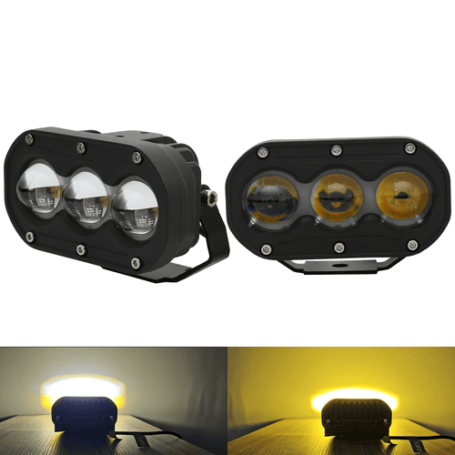 Комплект 2бр LED халогени с жълта + бяла светлина 6000K+3000K, 2 режима на работа 60W, 12V