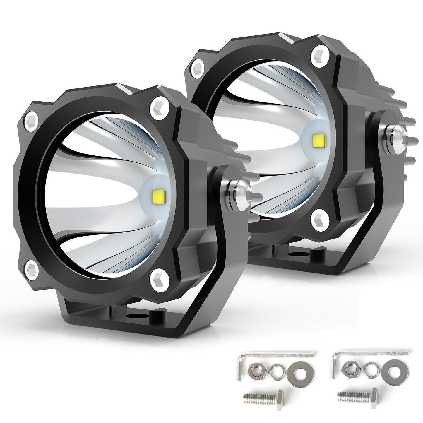 Комплект 2бр LED прожектори 3" 60W, 6000lm, 12/24V – Бяла светлина, Лъч до 320м