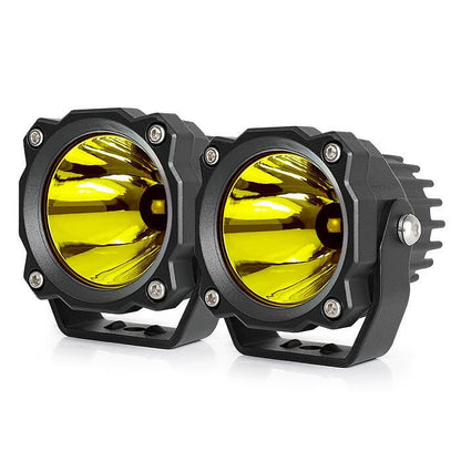 Комплект 2бр Мощни жълти ЛЕД прожектори 3" 60W, 4500lm, 12/24V, Жълта светлина, Светлинен Лъч до 320м
