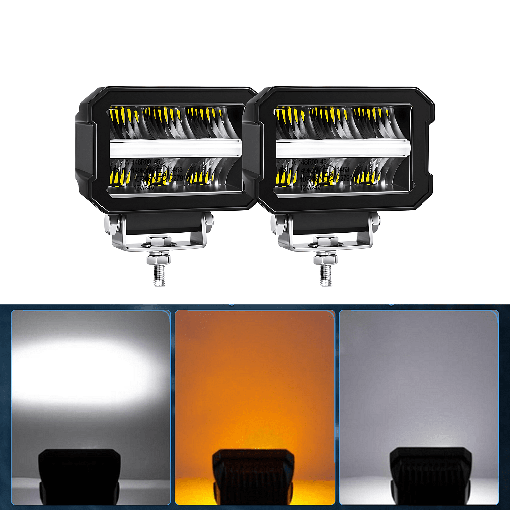 Комплект 2бр правоъгълни LED работни халогени 50W, 2200lm – Бяла + Оранжева светлина, IP67 & IP69K, E-mark