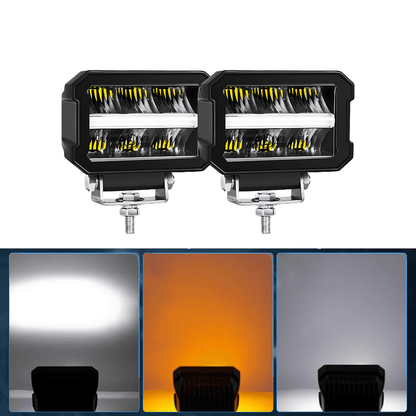 Комплект 2бр правоъгълни LED работни халогени 50W, 2200lm – Бяла + Оранжева светлина, IP67 & IP69K, E-mark