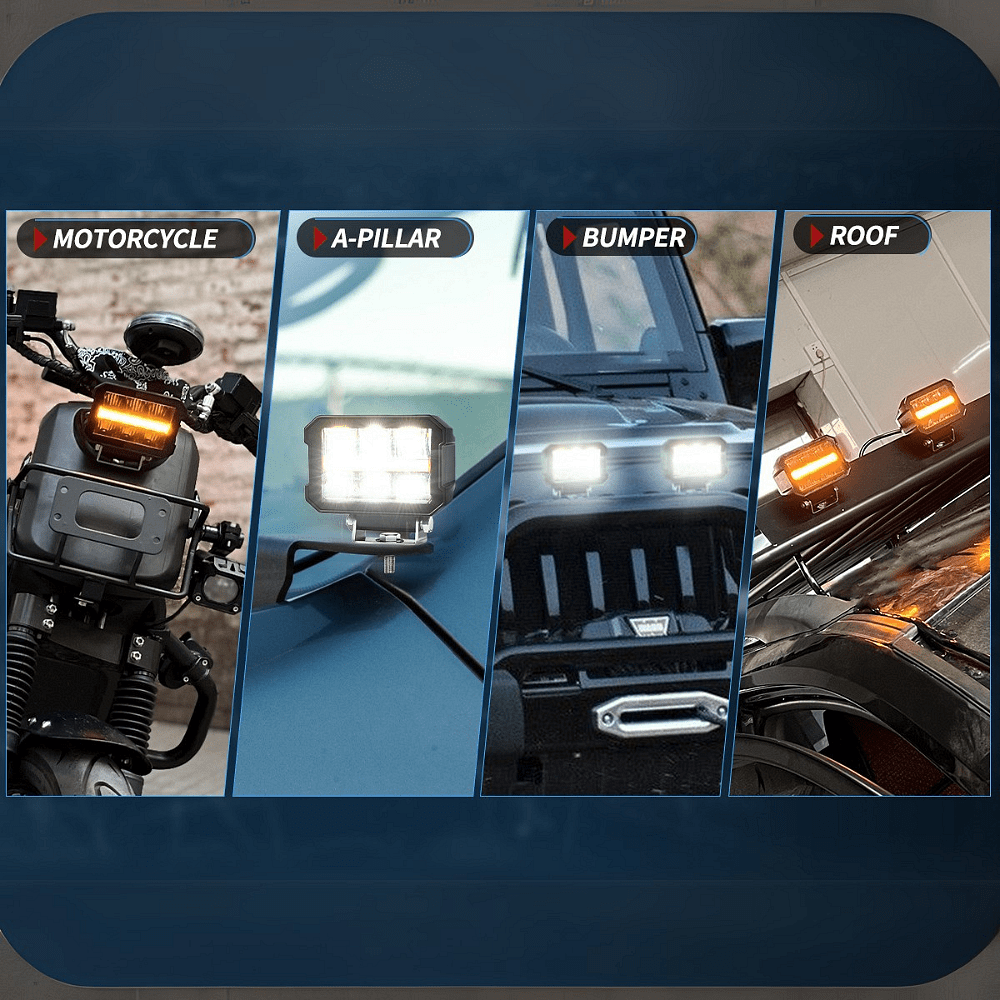 Комплект 2бр правоъгълни LED работни халогени 50W, 2200lm – Бяла + Оранжева светлина, IP67 & IP69K, E-mark