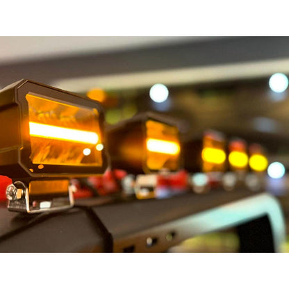 Комплект 2бр правоъгълни LED работни халогени 50W, 2200lm – Бяла + Оранжева светлина, IP67 & IP69K, E-mark