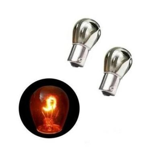 Комплект 2бр сребристи хромирани крушки с оранжева светлина 12V 581 BA15S PY21W