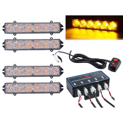Комплект 4бр аварийни светлини с контролер, Мигаща блиц светлина, 8 режима на работа, 12V