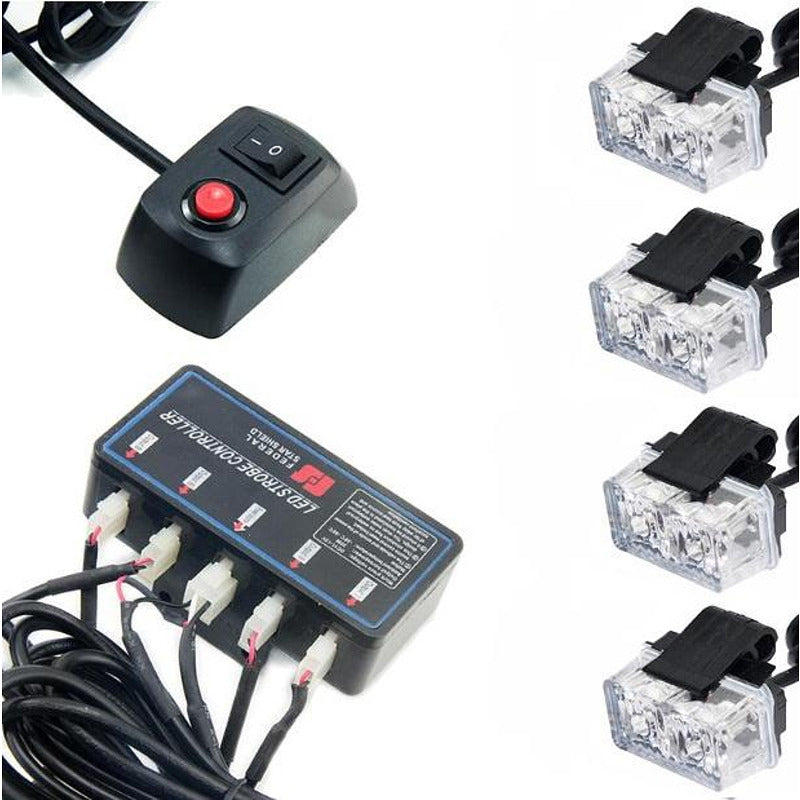 Комплект 4бр аварийни светлини с контролер, Мигаща блиц светлина, 8 режима на работа, 12V