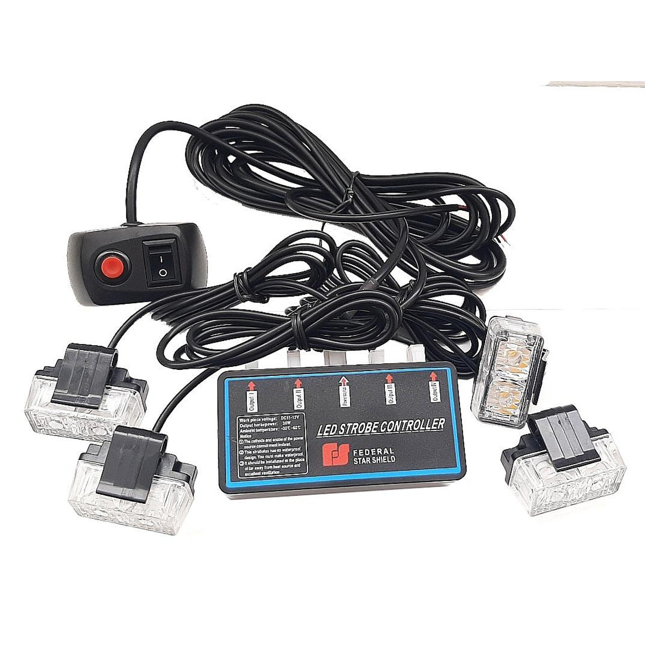 Комплект 4бр аварийни светлини с контролер, Мигаща блиц светлина, 8 режима на работа, 12V