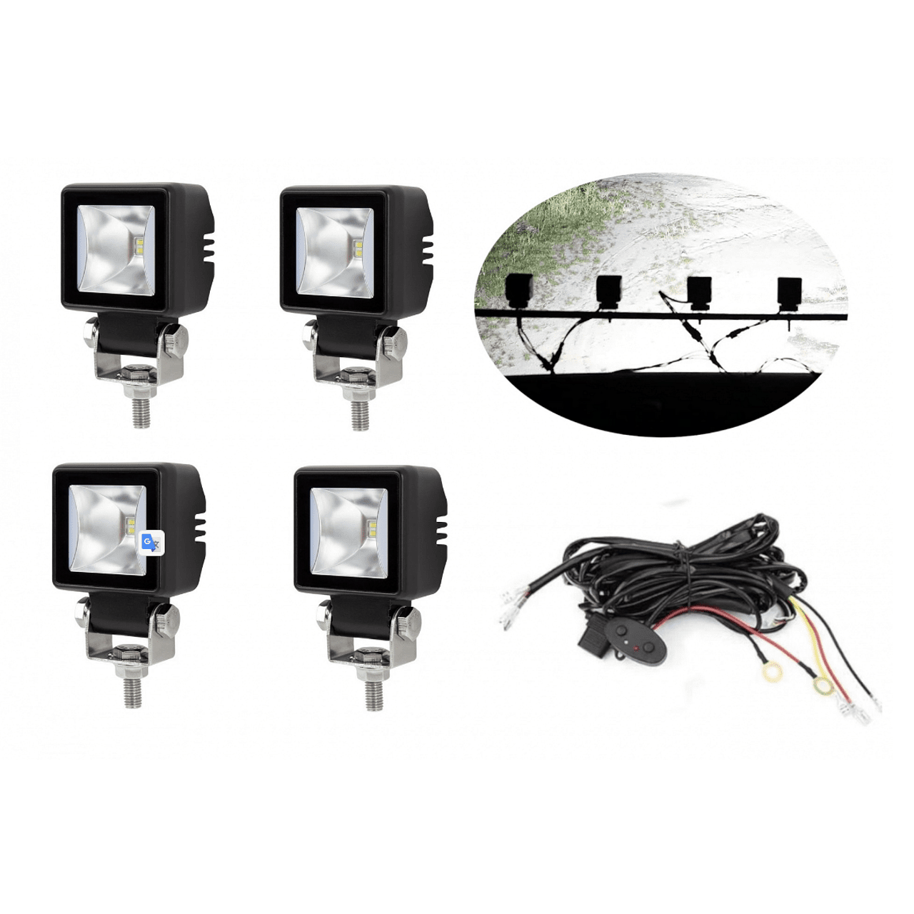 Комплект 4бр LED халогени / работни светлини, основна и дневна (DRL) светлина 12V-24V + подарък инсталация
