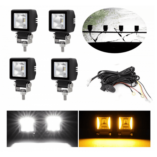 Комплект 4бр LED халогени / работни светлини, основна и оранжева (DRL) светлина 12V-24V + подарък инсталация