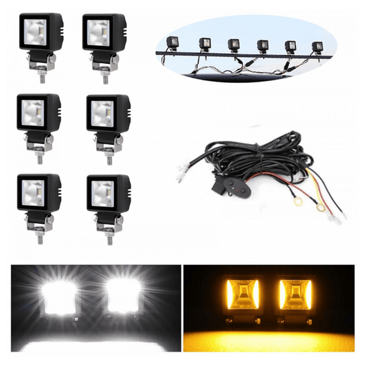 Комплект 6бр LED халогени / работни светлини, основна бяла и оранжева светлина 12V-24V + подарък инсталация