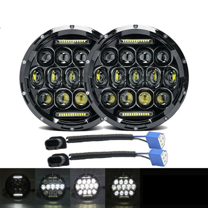 Комплект Кръгли LED фарове 7" 70W H4 букса, къси, дълги и дневни