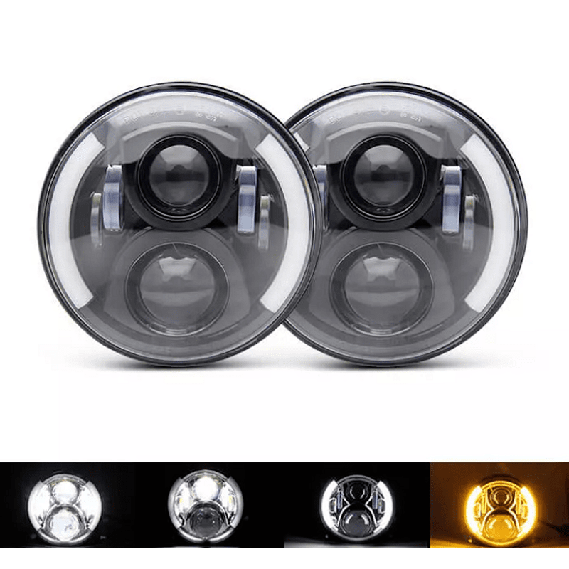 Комплект Кръгли LED фарове 7" 80W H4 букса, къси, дълги, дневни и мигач