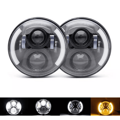 Комплект Кръгли LED фарове 7" 80W H4 букса, къси, дълги, дневни и мигач