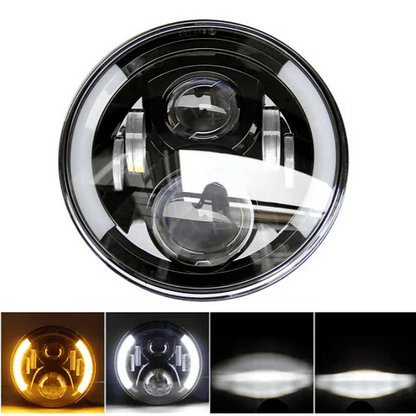 Комплект Кръгли LED фарове 7" 80W H4 букса, къси, дълги, дневни и мигач