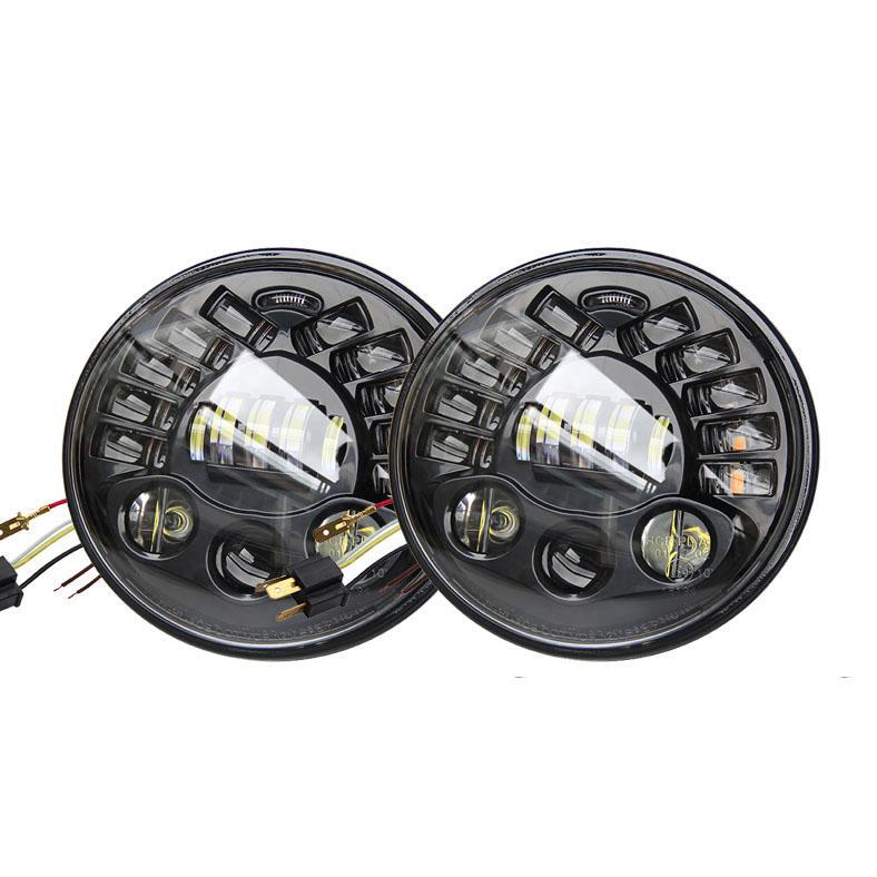 Комплект Кръгли LED фарове 7" 70W H4 букса, къси, дълги, дневни и мигач