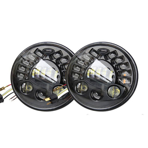 Комплект Кръгли LED фарове 7" 70W H4 букса, къси, дълги, дневни и мигач