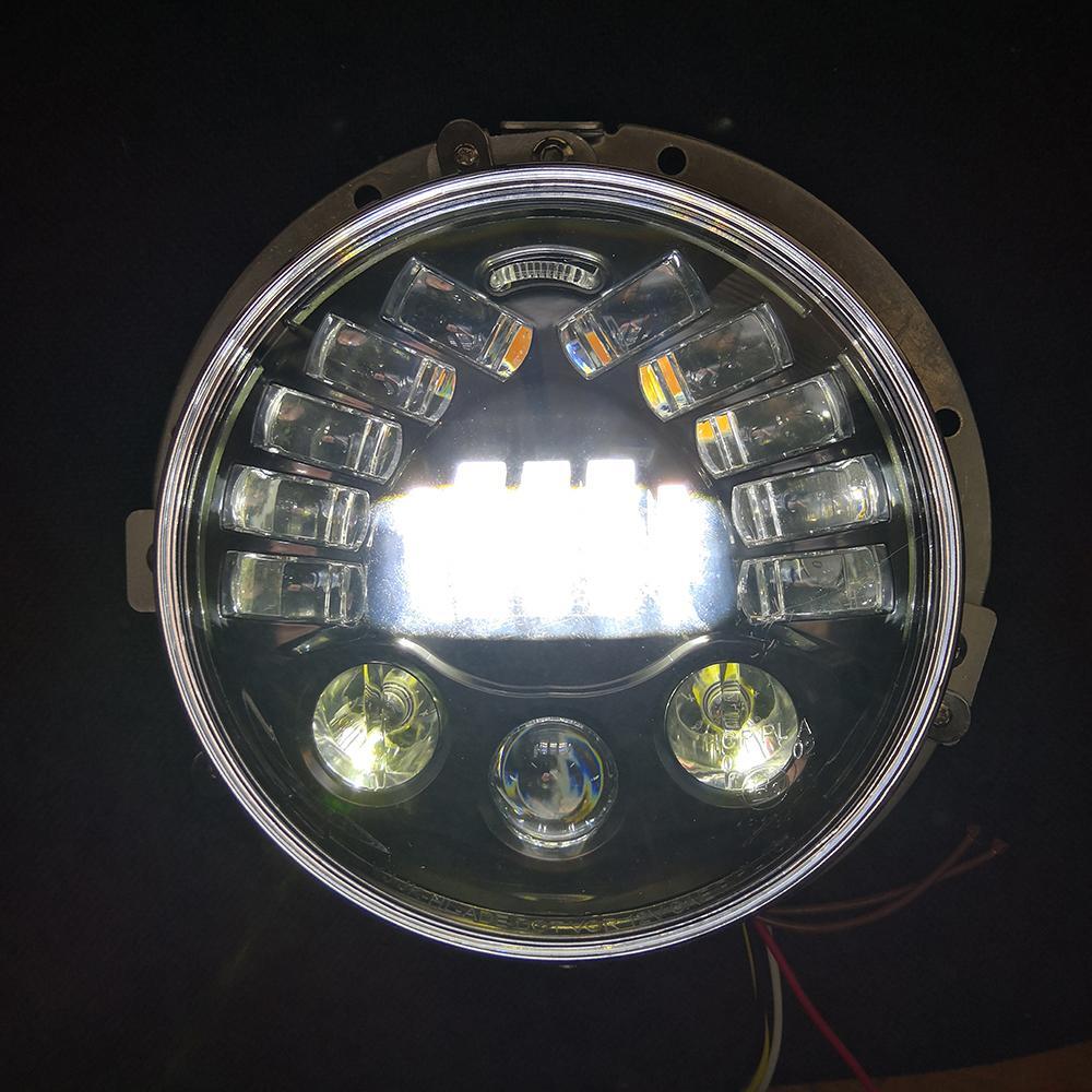 Комплект Кръгли LED фарове 7" 70W H4 букса, къси, дълги, дневни и мигач