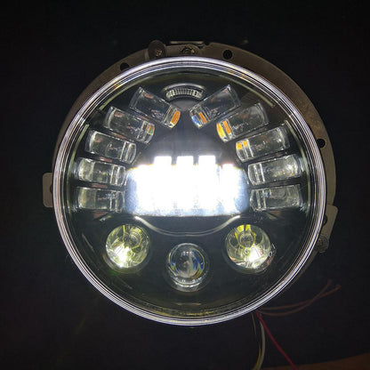Комплект Кръгли LED фарове 7" 70W H4 букса, къси, дълги, дневни и мигач