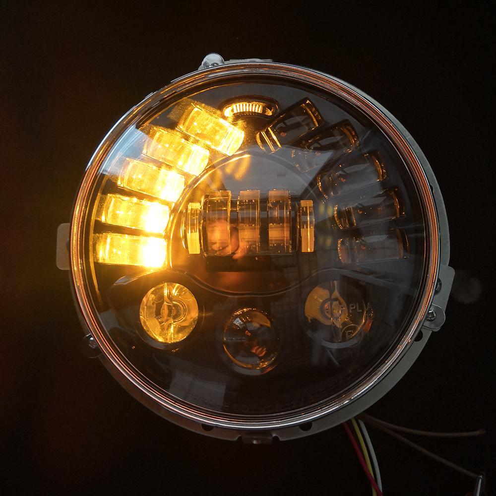 Комплект Кръгли LED фарове 7" 70W H4 букса, къси, дълги, дневни и мигач