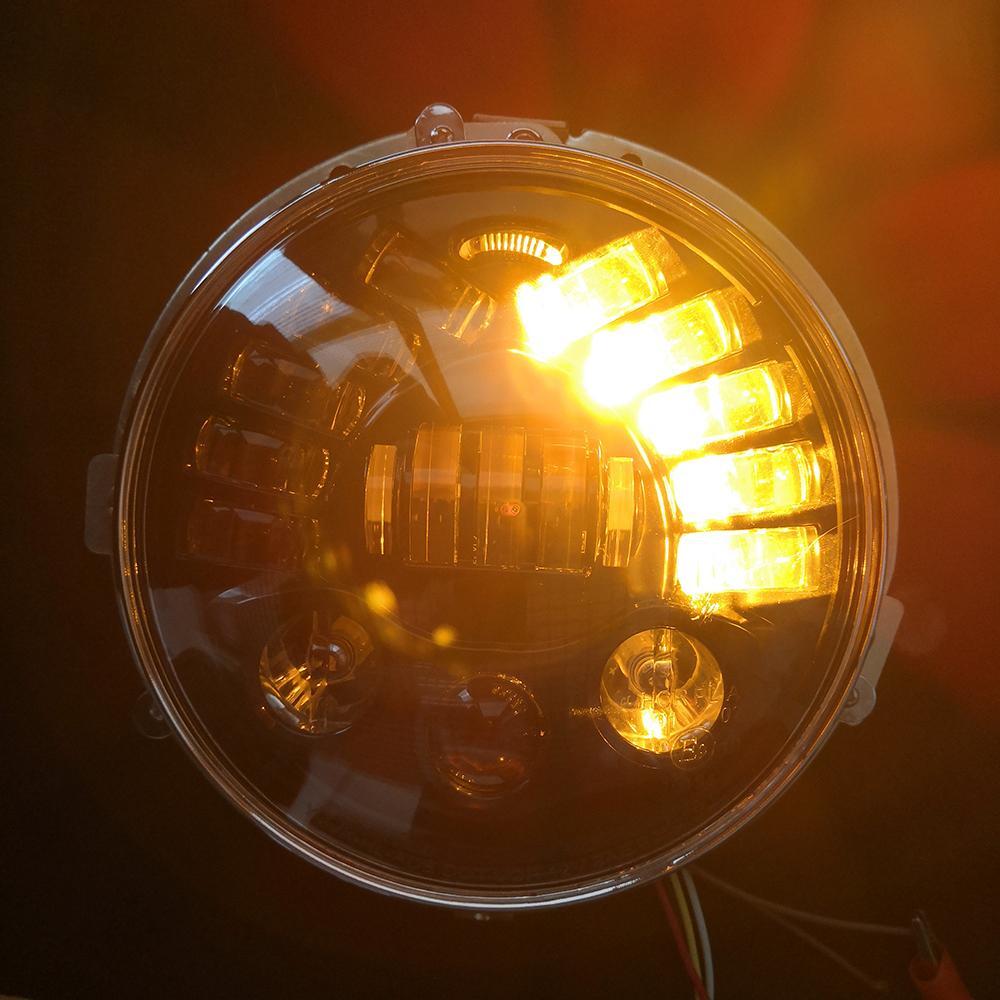 Комплект Кръгли LED фарове 7" 70W H4 букса, къси, дълги, дневни и мигач