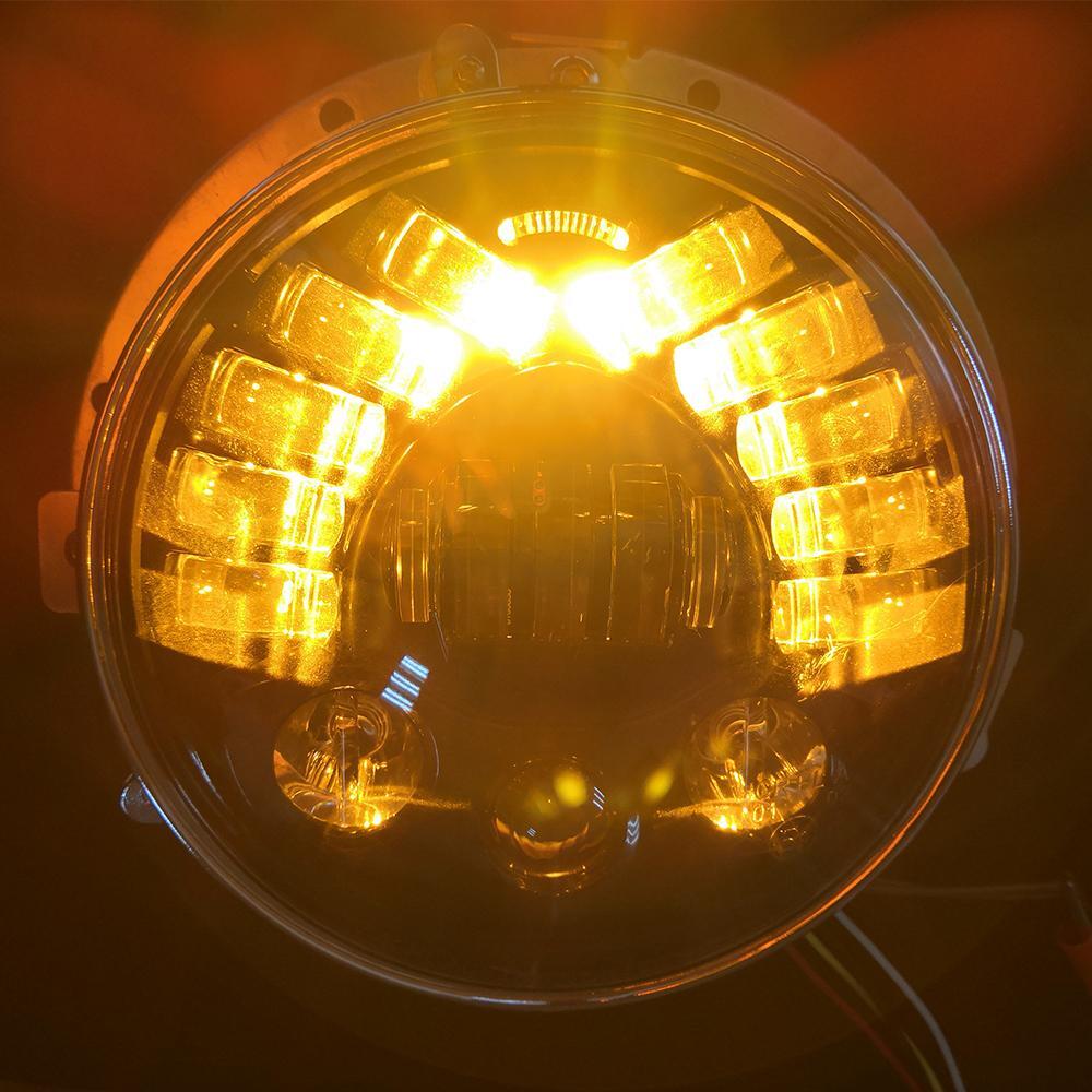 Комплект Кръгли LED фарове 7" 70W H4 букса, къси, дълги, дневни и мигач