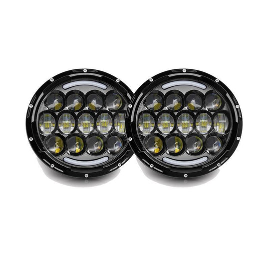Комплект Кръгли LED фарове 7" 70W H4 букса, къси, дълги, дневни и мигач