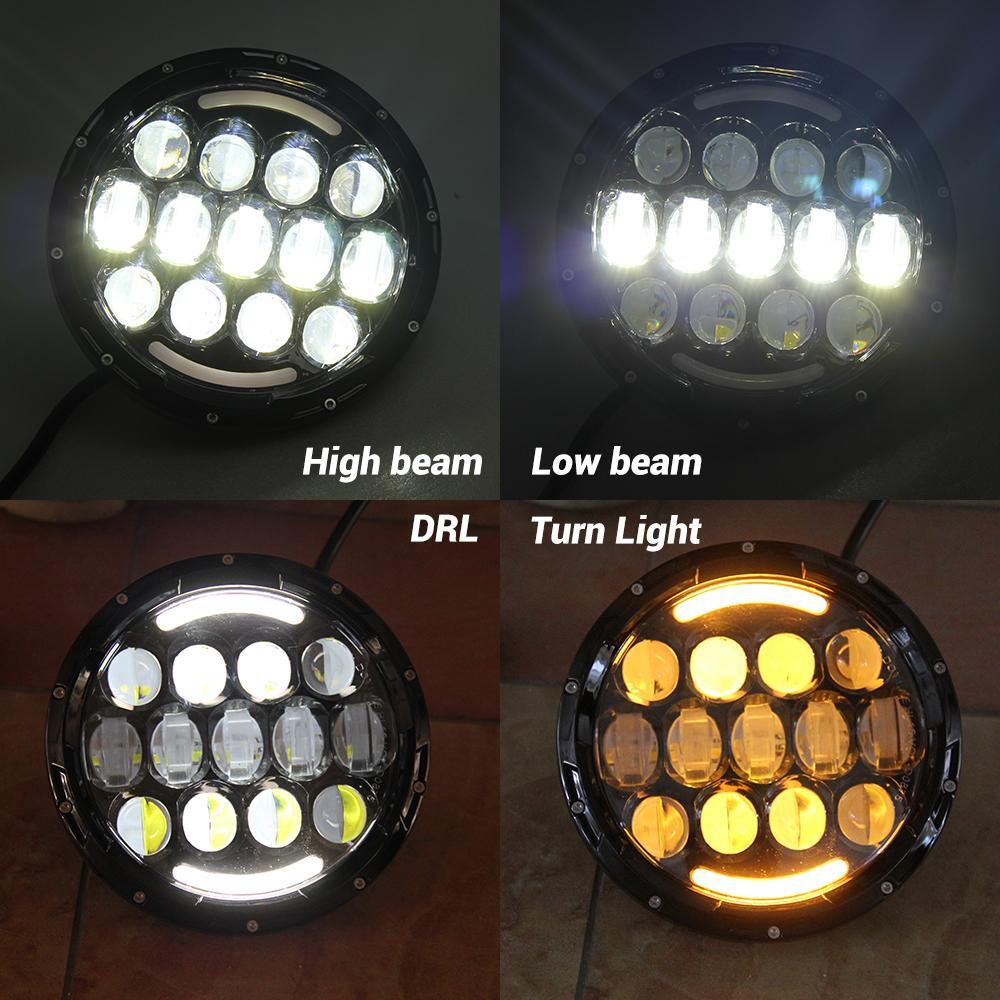 Комплект Кръгли LED фарове 7" 70W H4 букса, къси, дълги, дневни и мигач
