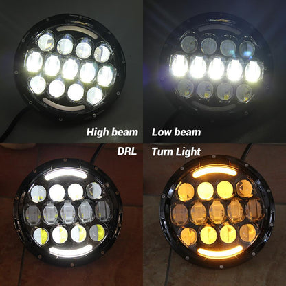 Комплект Кръгли LED фарове 7" 70W H4 букса, къси, дълги, дневни и мигач