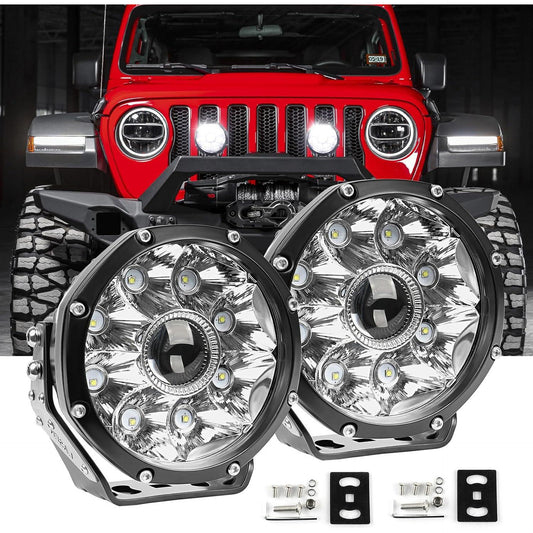 Комплект кръгли LED фарове (Laser LED) 5" 174W, 20 000lm – Бяла светлина 6500K, Лъч до 350м