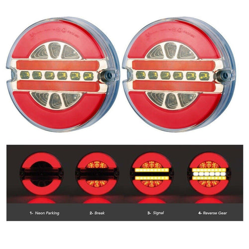 Комплект кръгли LED стоп светлини с неон ефект, тип "хамбургер" 12V-24V E9 Ø140мм