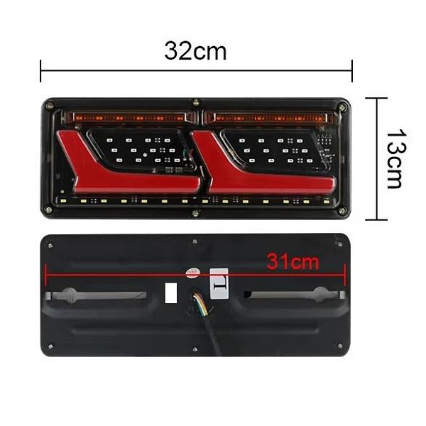 Комплект ляв + десен диодни стопове 12V/24V с динамичен мигач, неон ефект 32x13cm