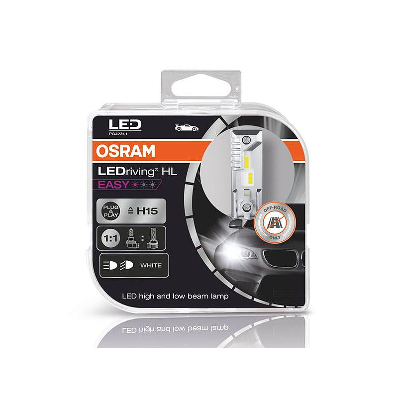 Комплект LED крушки OSRAM H15 Easy 12V, 15/2.7W, 6500K, 1250/250lm 64176DWESY-HCB