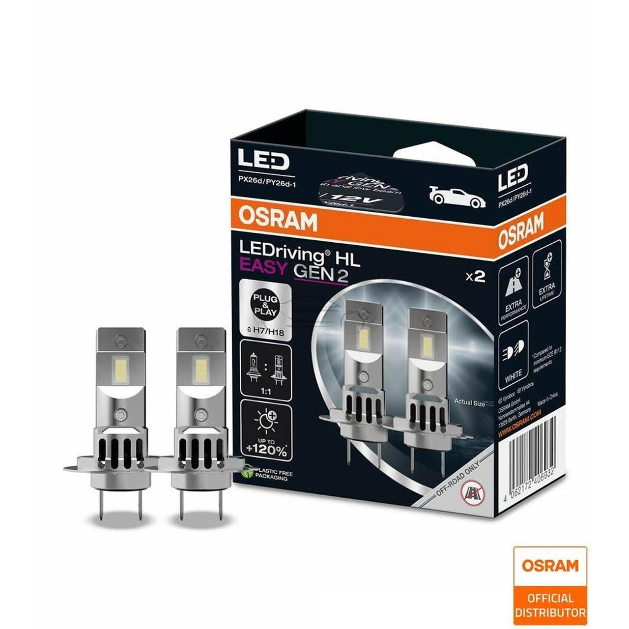 Комплект LED крушки OSRAM H7/H18 Easy Gen2 +120% 12V 16W 6500K 1400lm 64210DWESY2-2HB
