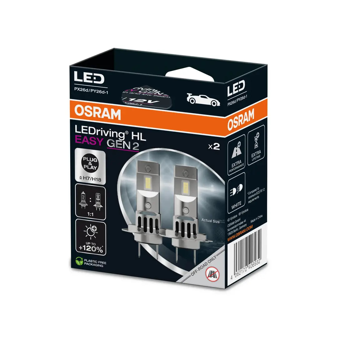 Комплект LED крушки OSRAM H7/H18 Easy Gen2 +120% 12V 16W 6500K 1400lm 64210DWESY2-2HB
