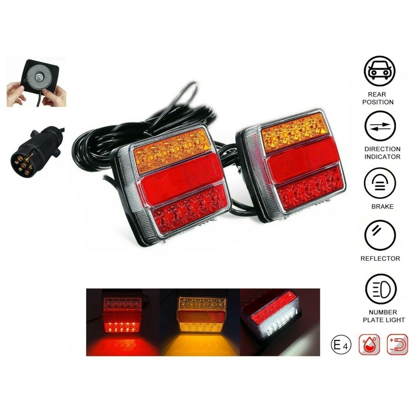 Комплект LED стопове с магнит и кабели 7.5M - подходящи за ремарке, колесар, тир и др.