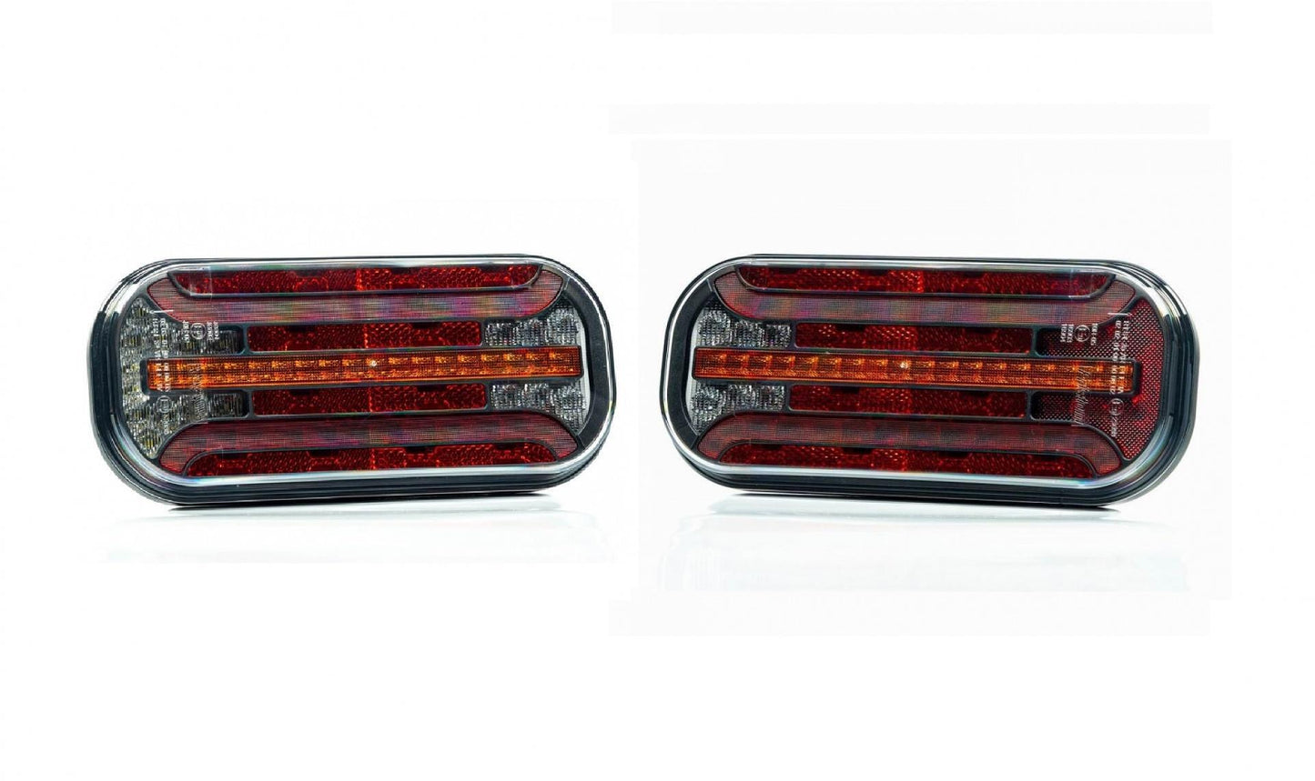 Комплект LED стопове с динамичен мигач, ляв и десен, 7 функции, Е-Мark, 12V-24V, с букса