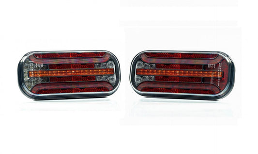 Комплект LED стопове с динамичен мигач, ляв и десен, 7 функции, Е-Мark, 12V-24V, с букса