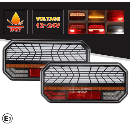 Комплект мултифункционални LED стопове с бягащ мигач, Неон ефект 12V/24V 235mm X 110mm X 30mm E9