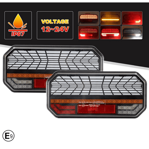 Комплект мултифункционални LED стопове с бягащ мигач, Неон ефект 12V/24V 235mm X 110mm X 30mm E9