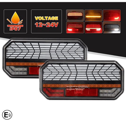 Комплект мултифункционални LED стопове с бягащ мигач, Неон ефект 12V/24V 235mm X 110mm X 30mm E9