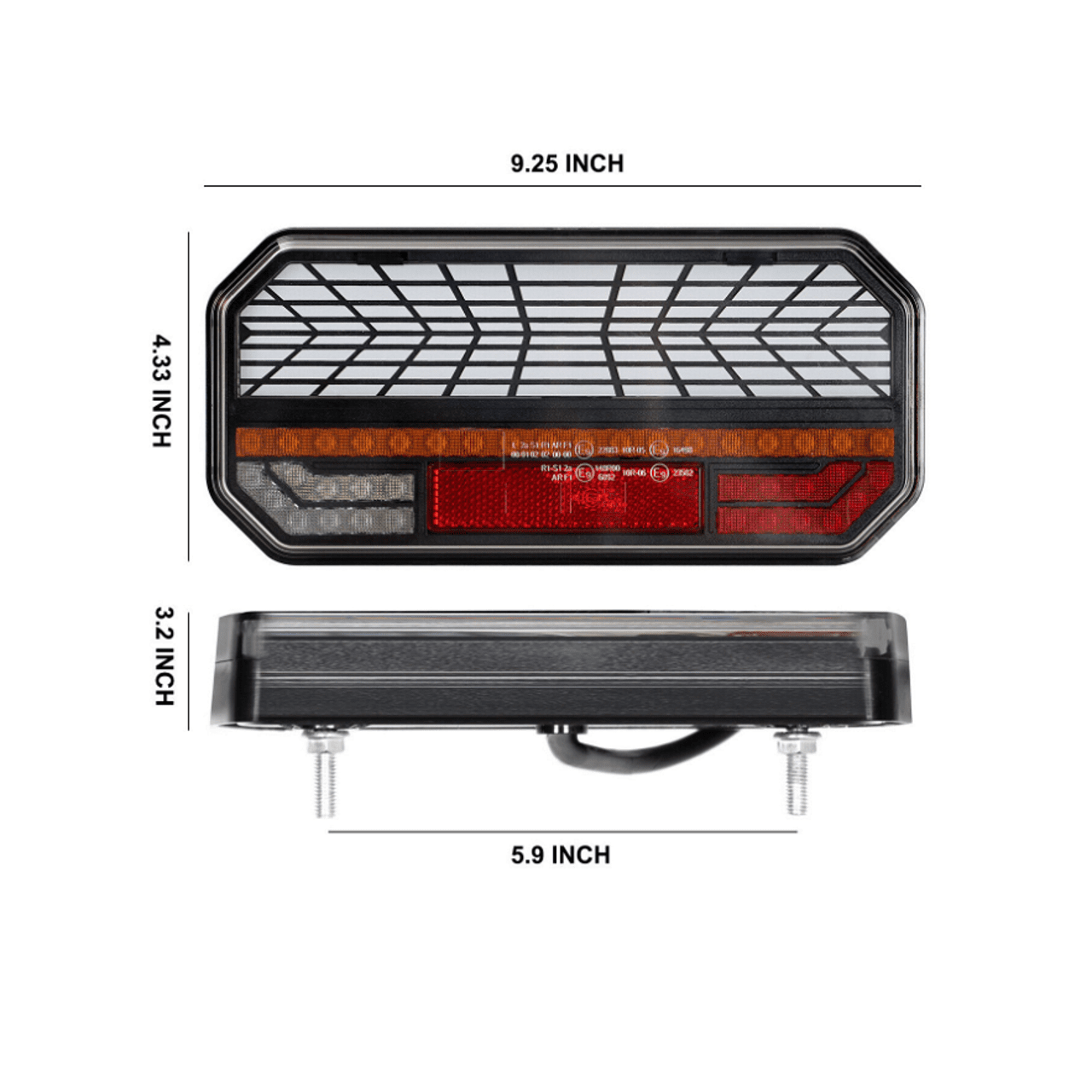 Комплект мултифункционални LED стопове с бягащ мигач, Неон ефект 12V/24V 235mm X 110mm X 30mm E9