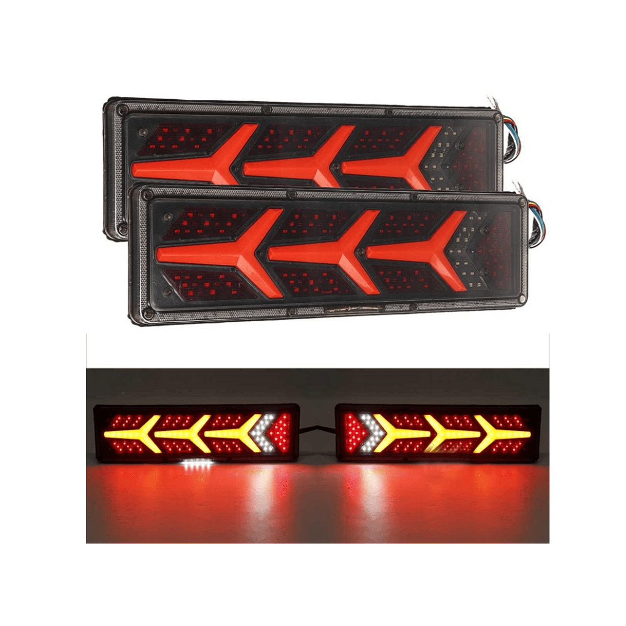 Комплект стопове ляв + десен с динамичен мигач, Неон ефект, 46х12.5см, 24V подходяи за бус, камион, ТИР, ремарке, караванa и др.