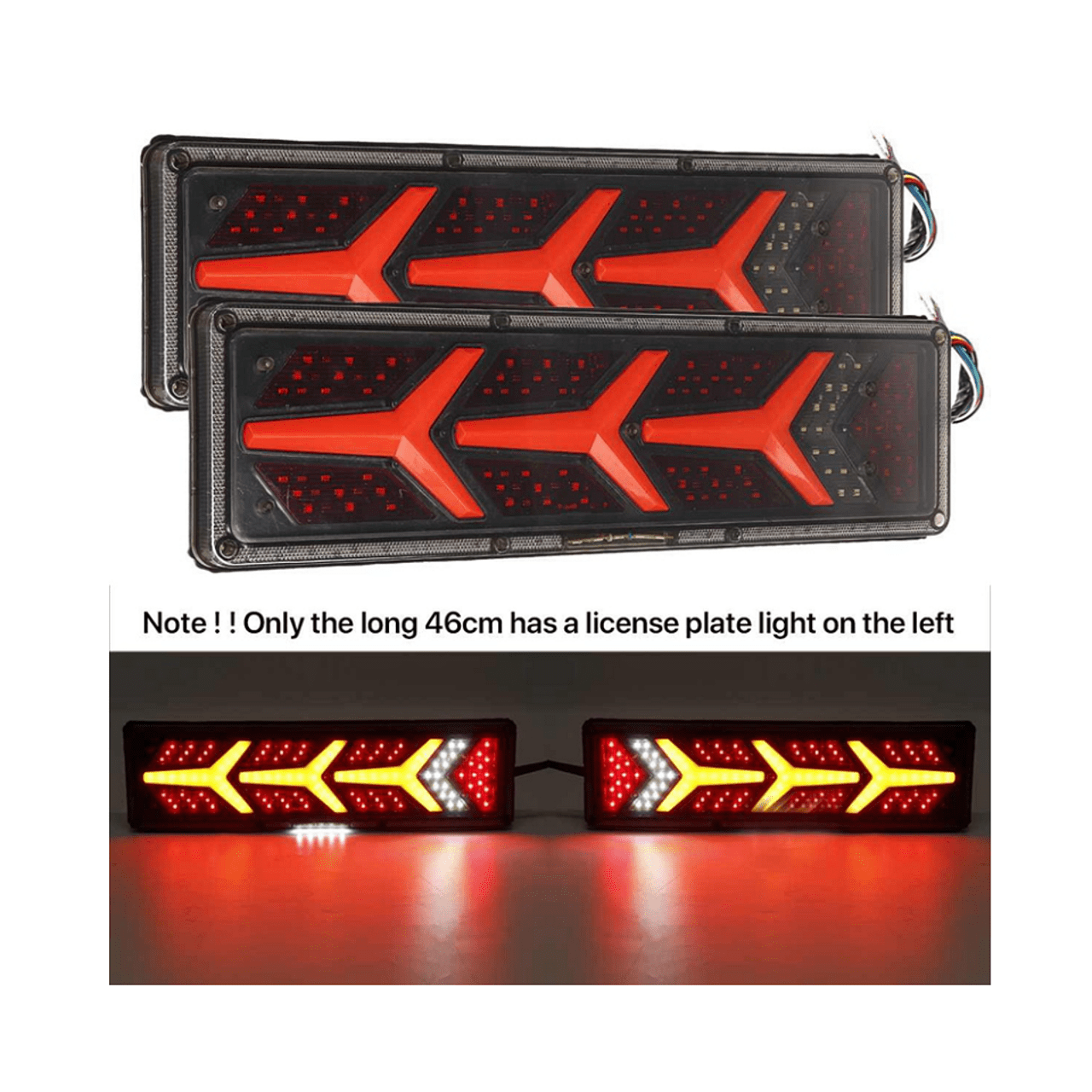 Комплект стопове ляв + десен с динамичен мигач, Неон ефект, 46х12.5см, 24V подходяи за бус, камион, ТИР, ремарке, караванa и др.