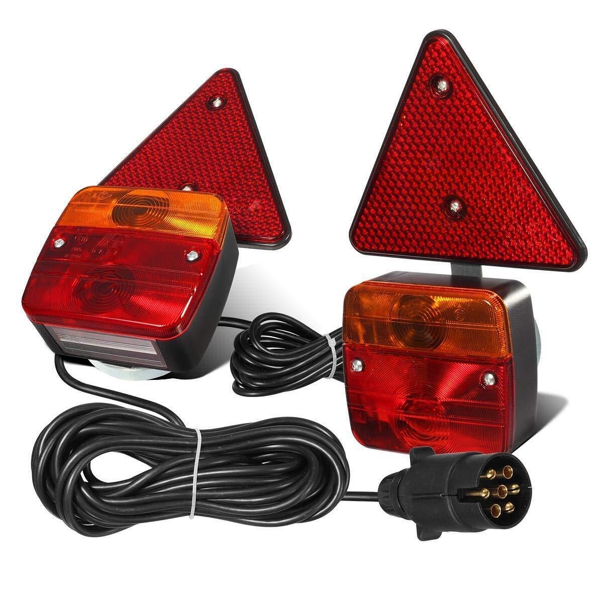 Комплект задни светлини /стопове/ с магнит, букса и кабел 7.5м, 4 функции и рефлектор, 12V/24V